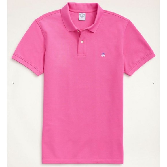 Brooks Bros Bubblegum Pink SS Cotton Polo Embroidered Logo Slim Fit Size L - Picture 2 of 10